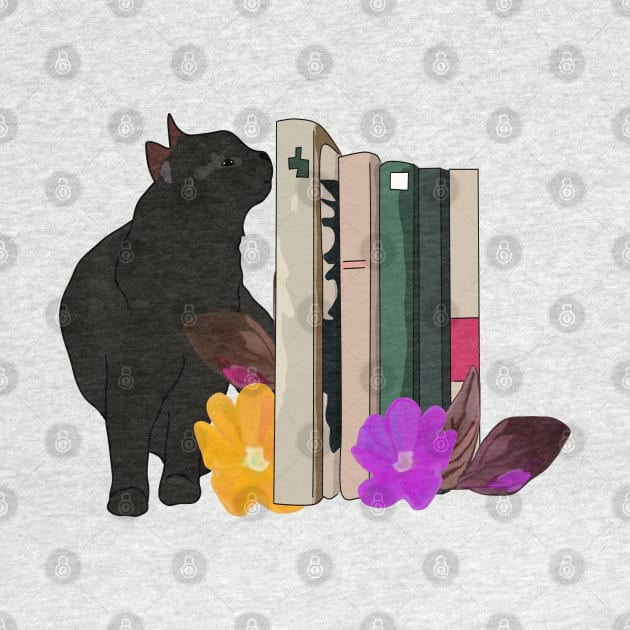 Black cat with books by Antiope